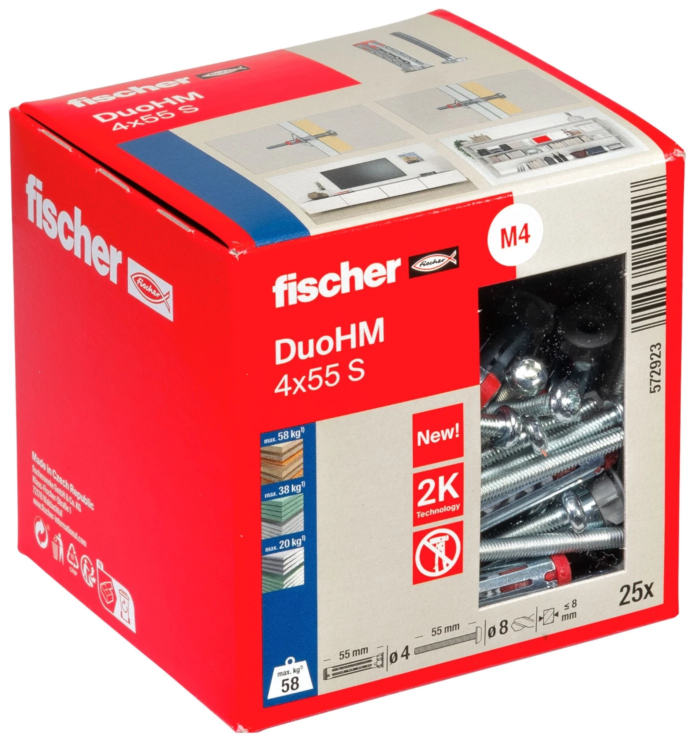 Fischer 572923 Hollewandplug DuoHM 4 X 55 S PH TX, bolkopbout met TX opname-image