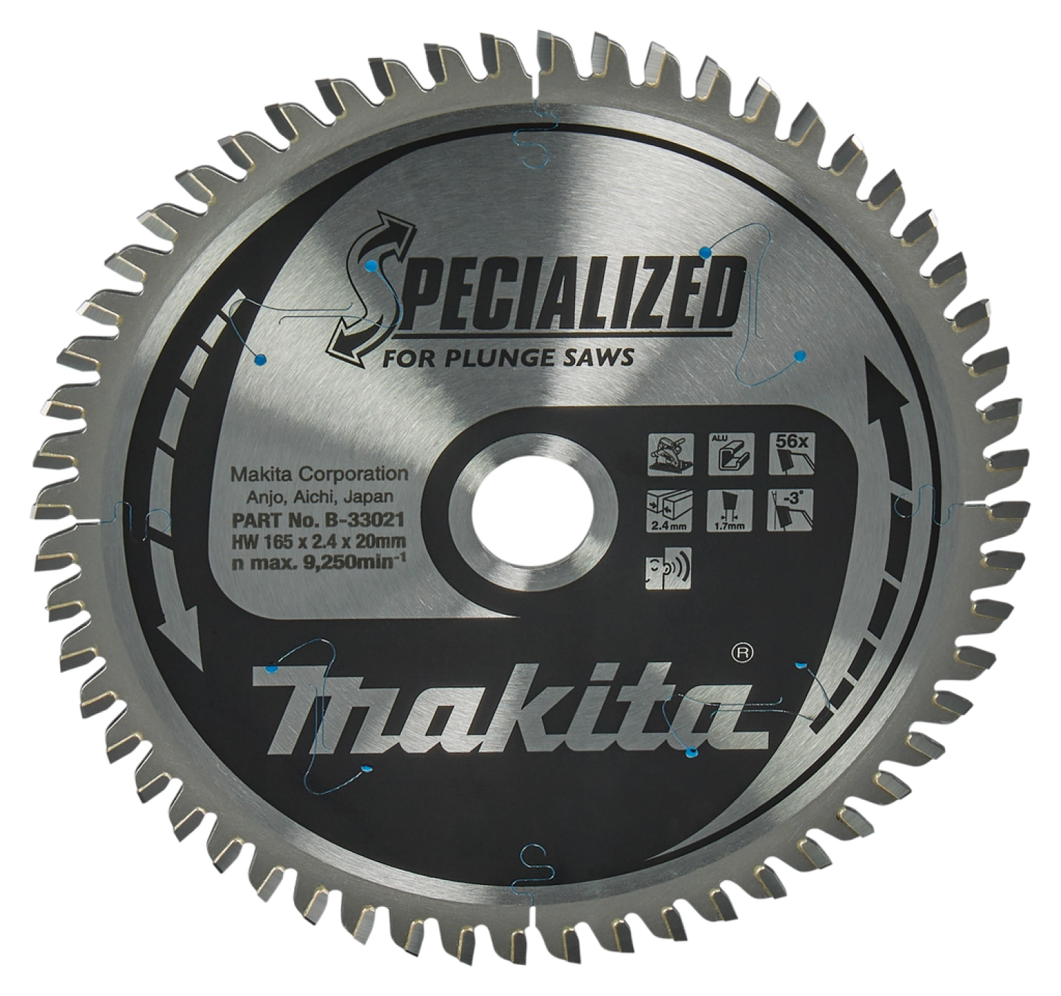 Makita B-33021 Specialized Invalzaagblad - 165 x 20 x 56T - Aluminium-image