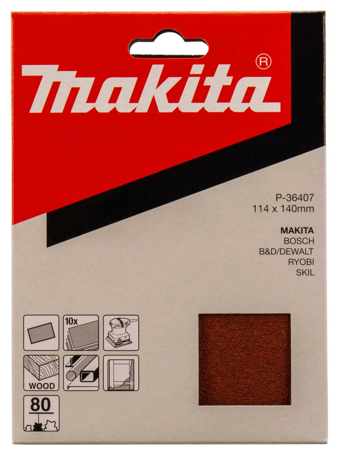 Makita P -32926 Feuille de ponçage plat rouge , grains 120 ,114 x 140 mm (10 pcs)-image