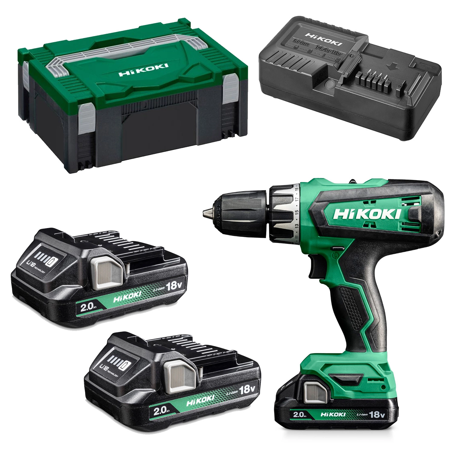 HiKOKI DV18DFWQZ 18V LI-ION BATTERIE KLOP-DRILL MACHINE SET (2x2.0AH) dans HSC II-image