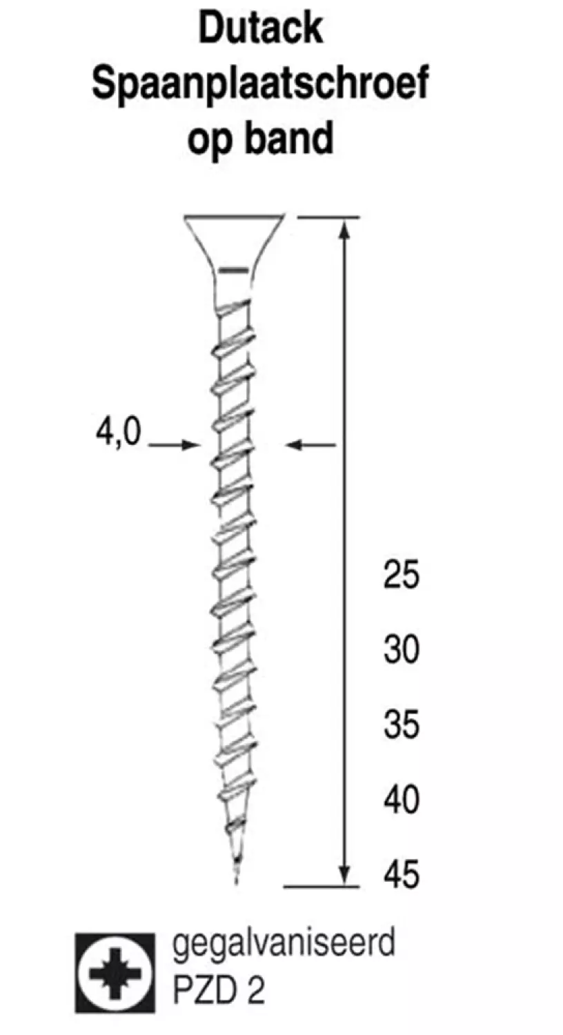 Dutack Fasteners 5420005 Bande à visser pour panneaux d'aggloméré - PZ2 - 4.0 x 45mm (1000pcs)-image