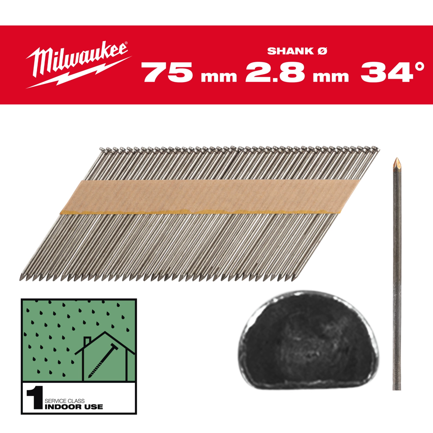 Milwaukee 4932492597 clous D-head 34 75mm/SS/B/SC1-2,2kpc-image