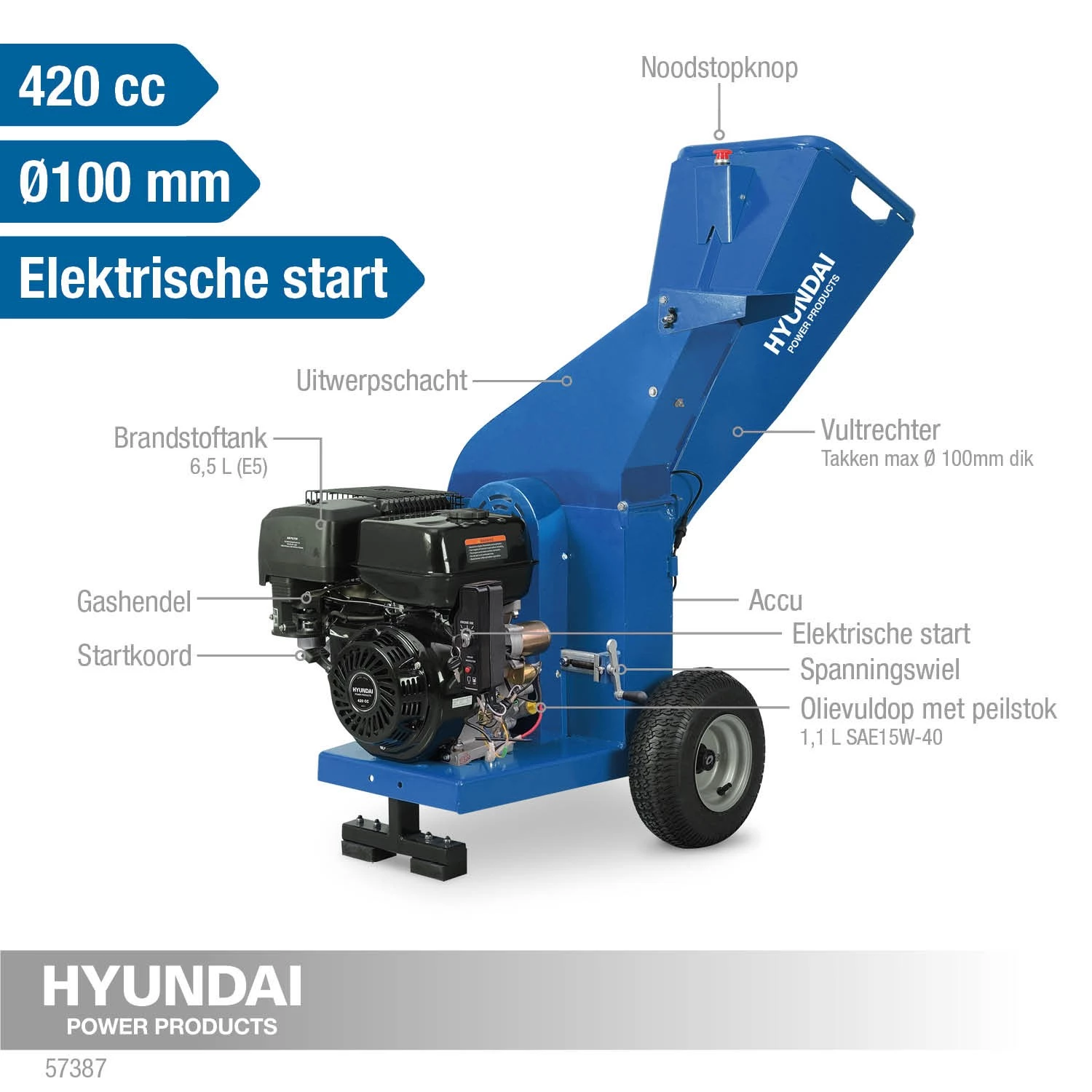 Hyundai 57387 broyeur à essence 420 cm³ - 15 CV-image
