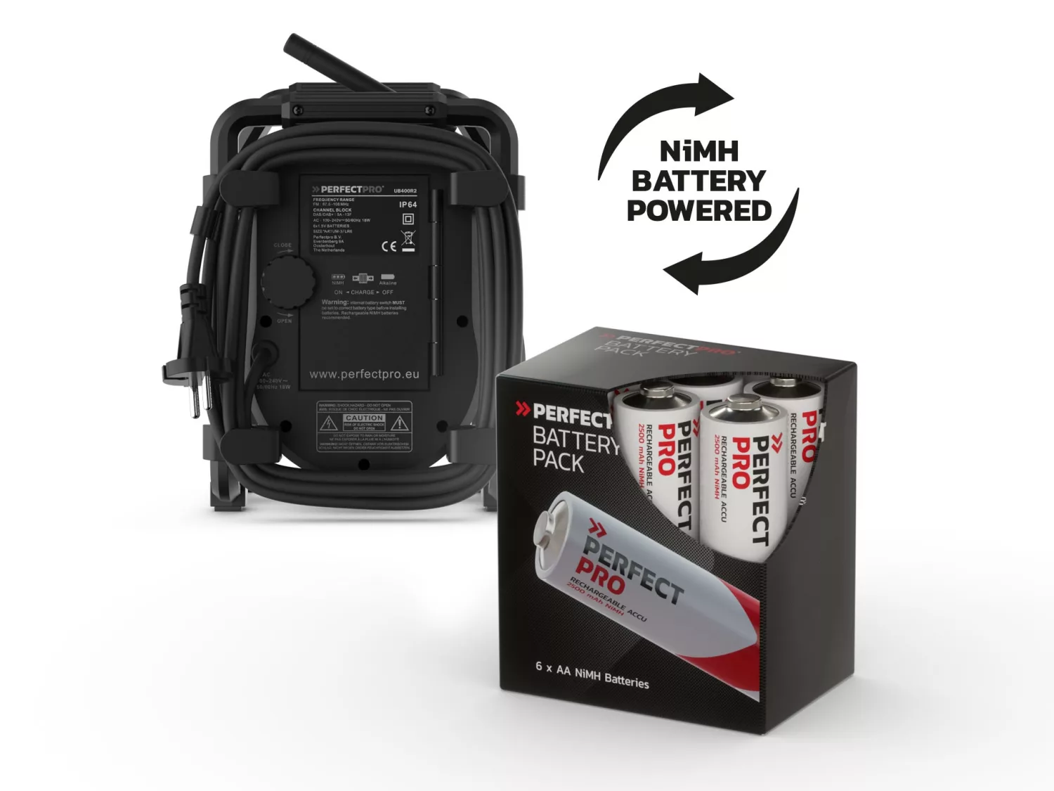 PerfectPro UBOX 400R2 Bouwradio - FM RDS / DAB+ - AUX-in - bluetooth - werkt op netstroom en batterij-image