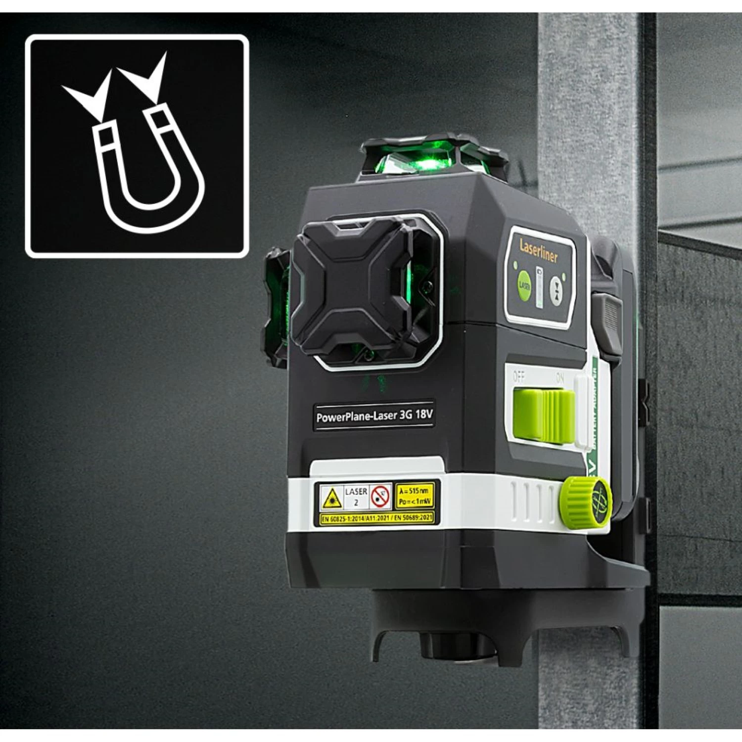 Laserliner PowerPlane-Laser 3G Multi-18V Kruislijnlaser in L-Boxx - 3 lijnen - groen - 60m - IP54 + VarioStand L laserstatief + Milwaukee adapter-image