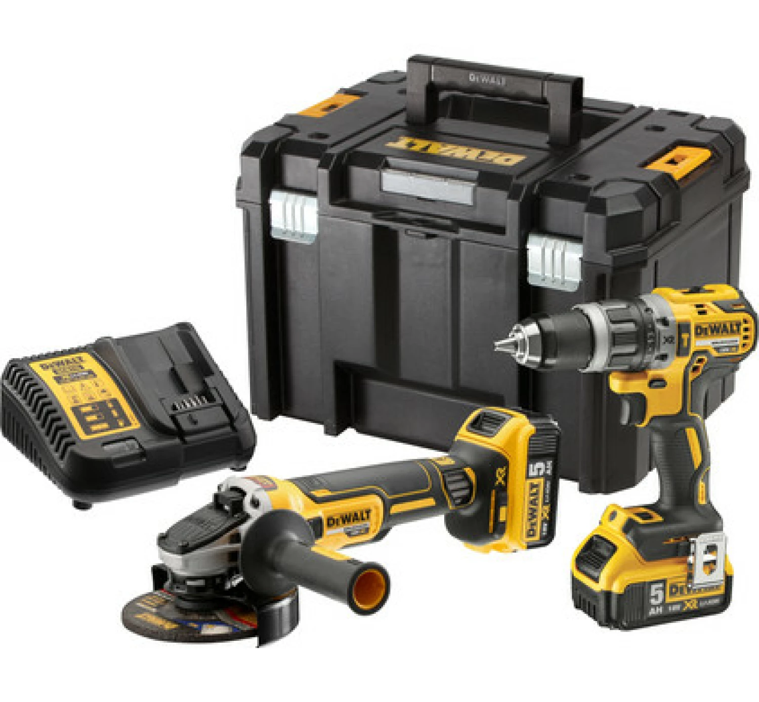 DeWALT DCK2080P2T 18V Li-ion XR accu klopboor-/schroefmachine (DCD796) & accu haakse slijper (DCG405) combiset (2x 5.0Ah) in TSTAK - koolborstelloos-image
