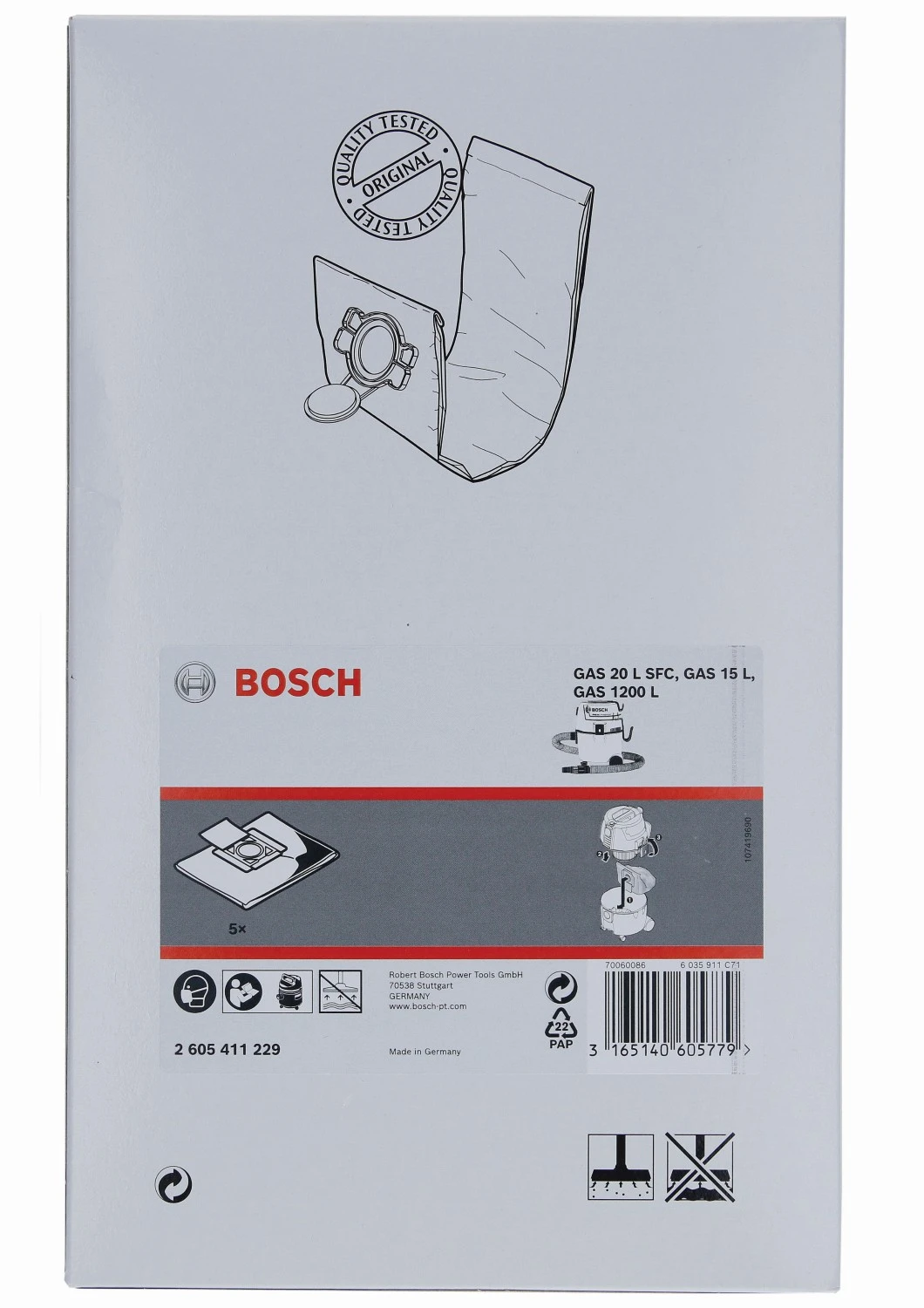 Bosch 2605411229 - Sac en non-tissé GAS 20 L 5x