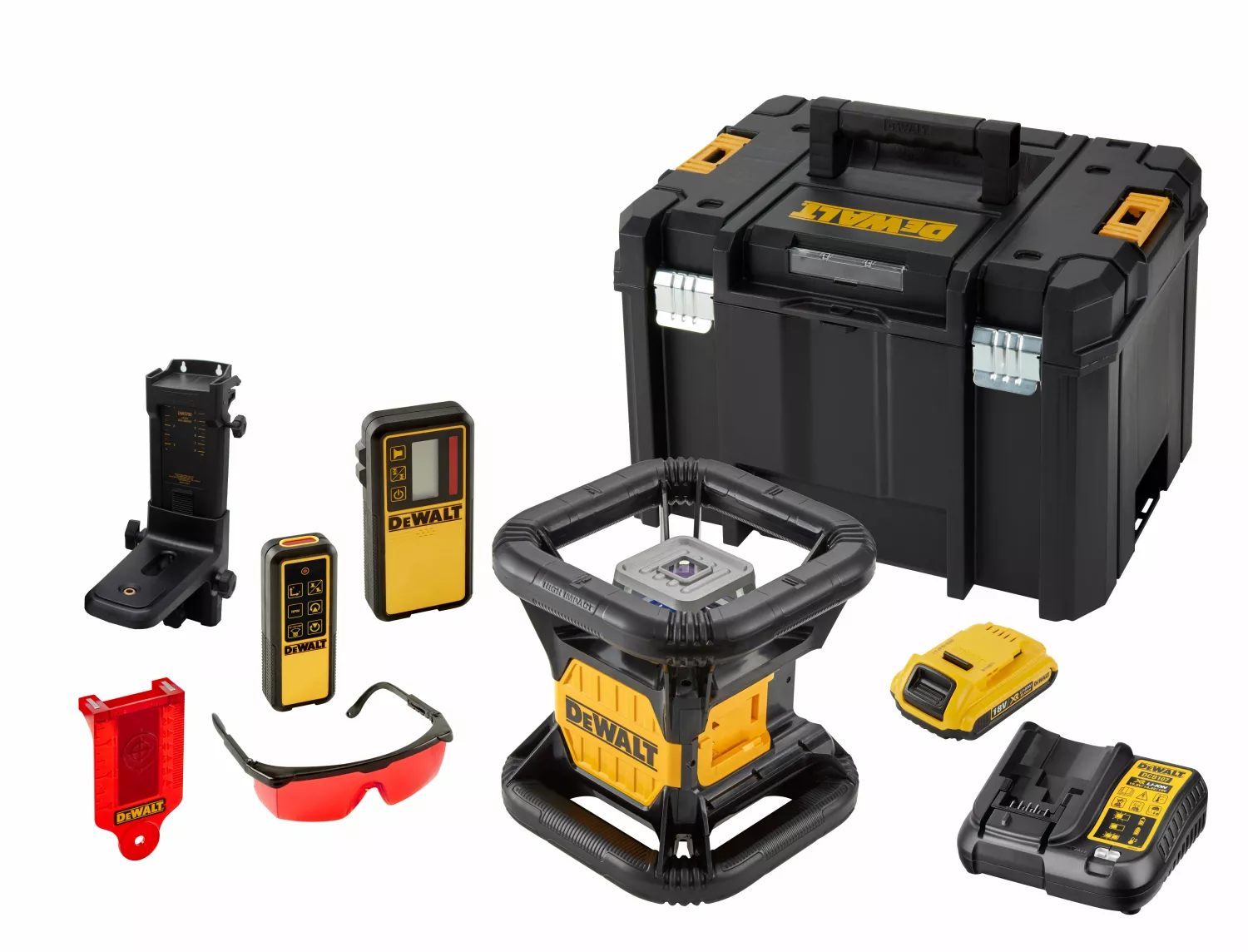 DeWALT DCE079D1R 18V Rotatie laser set incl. ontvanger in koffer - Rood - 76m - IP67-image