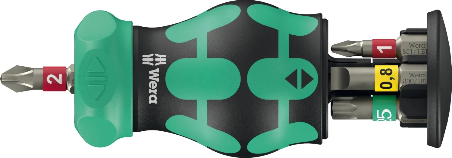Wera 05008891001 Kraftform Kompakt Stubby Magazin RA 1 tournevis à embouts interchangeables - 6 en 1 multi-embouts - avec fonction cliquet-image