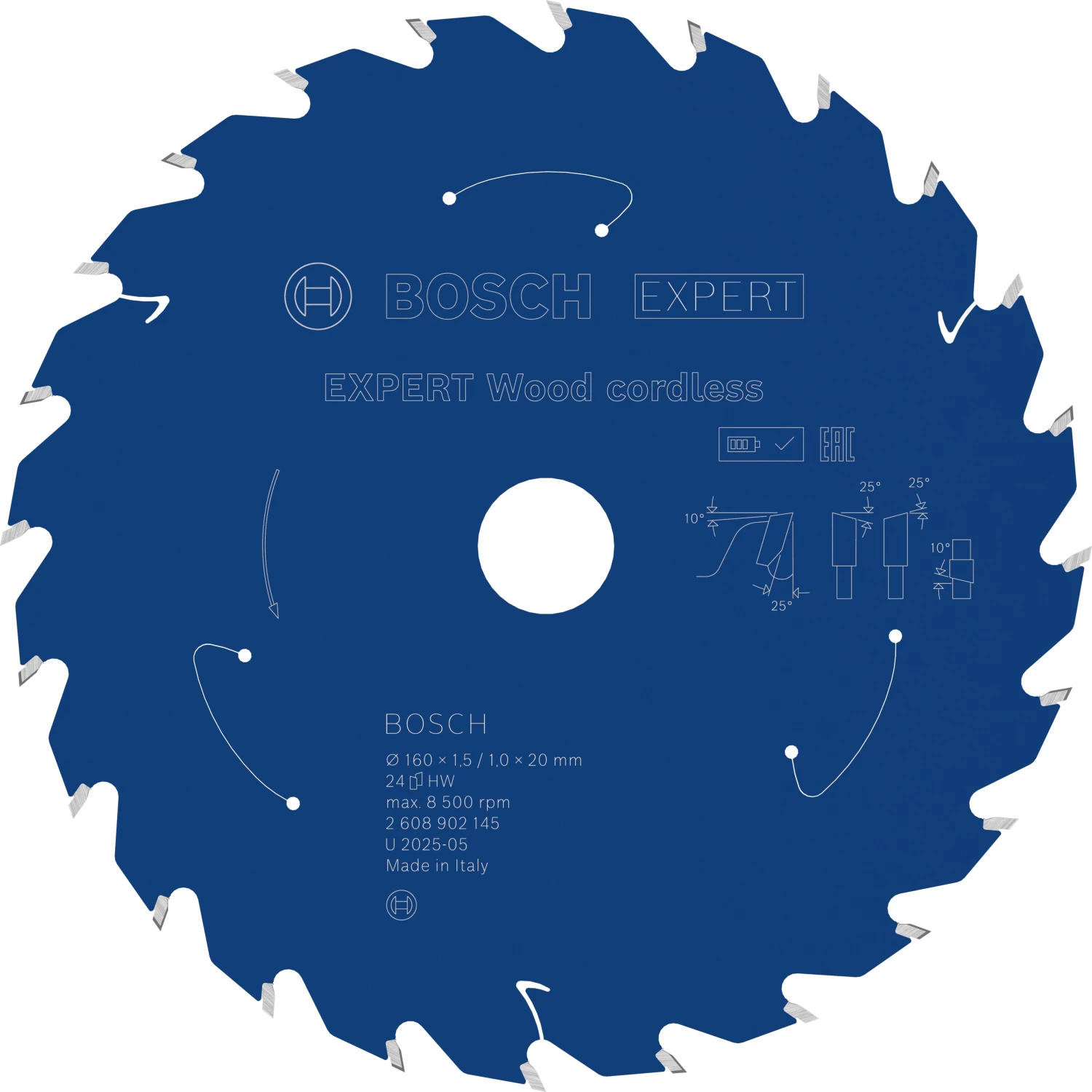 Bosch 2608902145 Lame de scie circulaire sans fil EXPERT pour bois - 160 x 20 x 24D-image