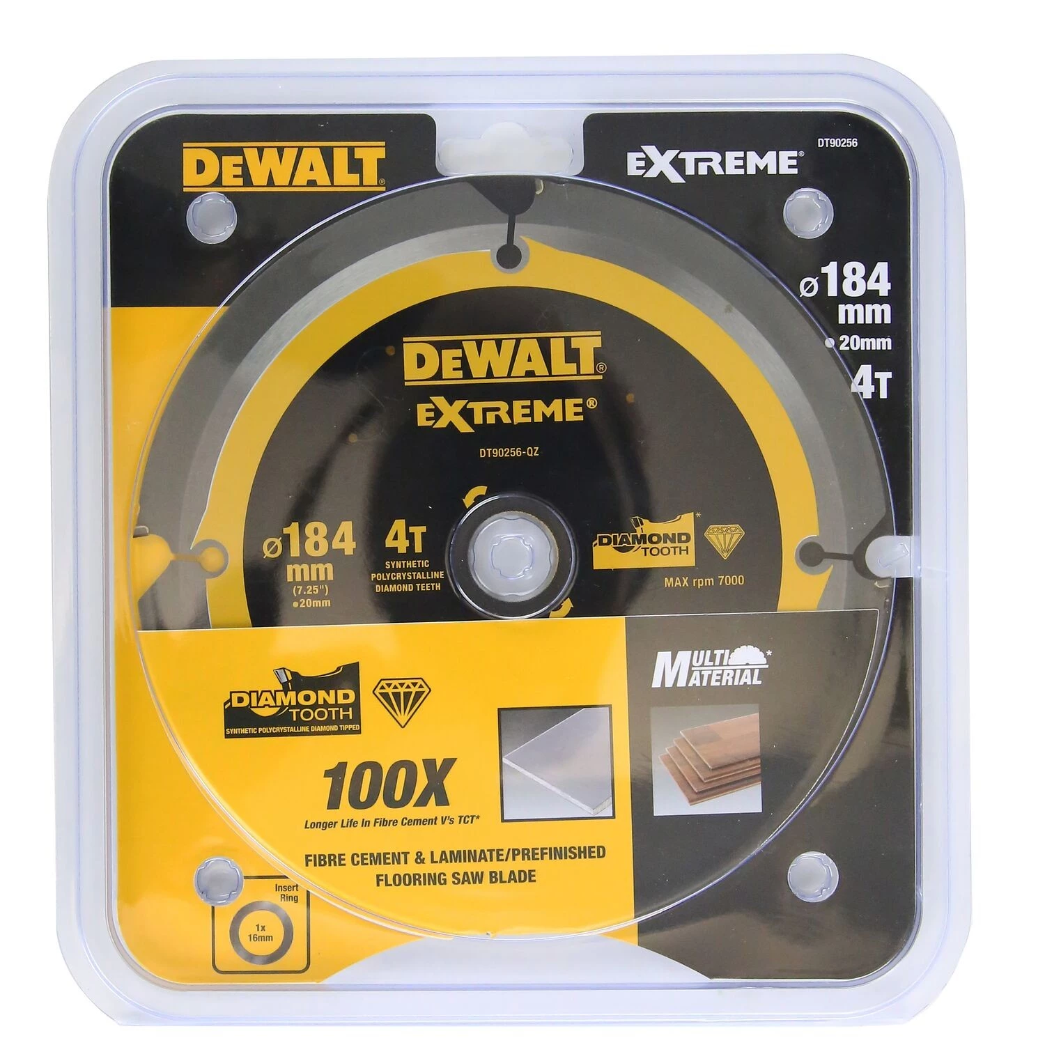 DeWALT DT90256-QZ cirkelzaagblad voor PCD laminaat/vezelcement - 184 x 20/16 x 4T