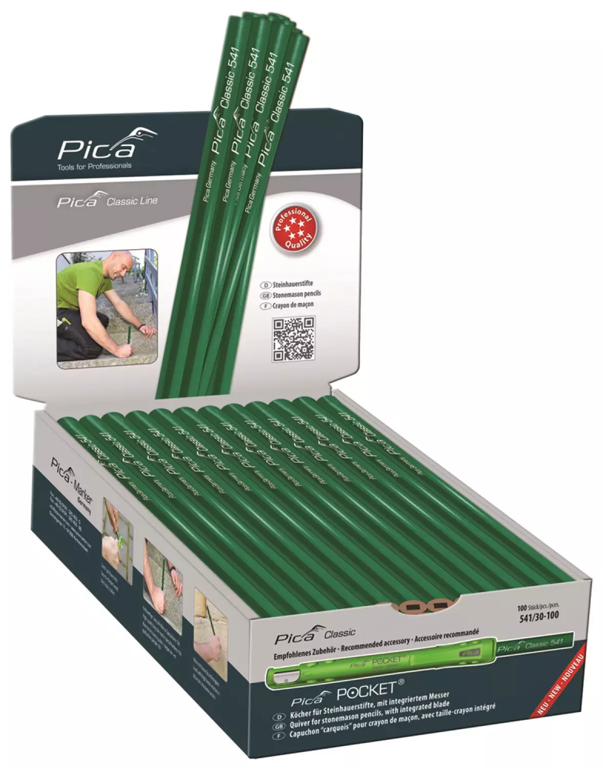 Pica 541/30-100 Crayon de pierre - 300mm - Graphite (100pcs)-image