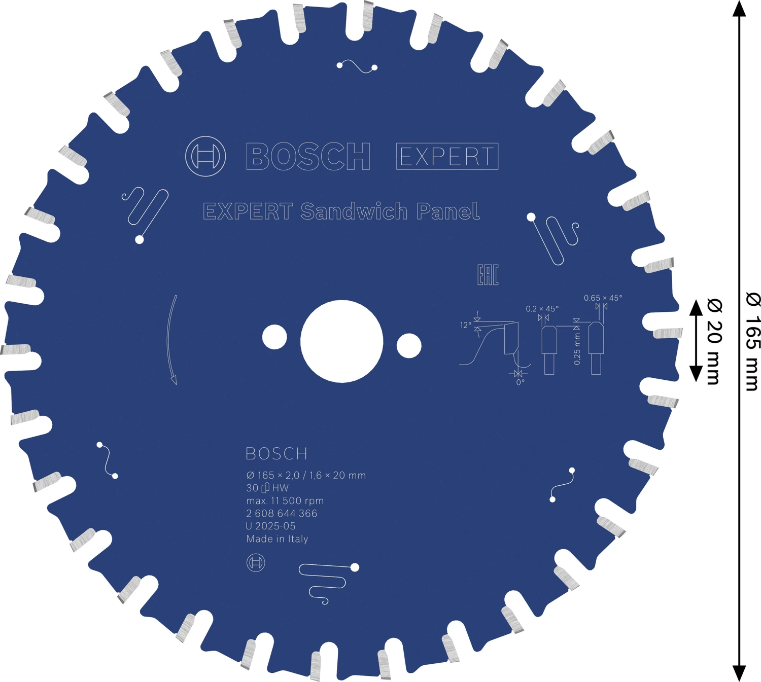 Bosch 2608644366 EXPERT Lame de scie circulaire - 165 x 20 x 30D - sandwich panneaux