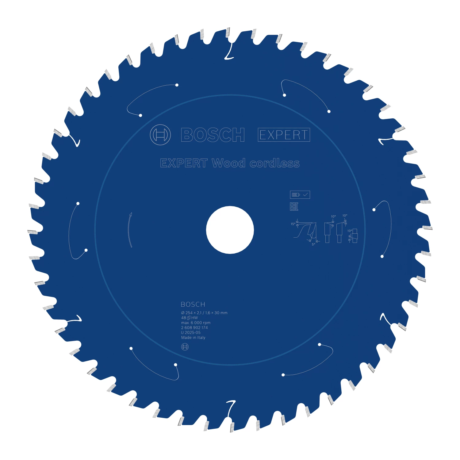 Bosch 2608902174 EXPERT lame de scie circulaire sans fil pour bois - 254 x 30 x 48D