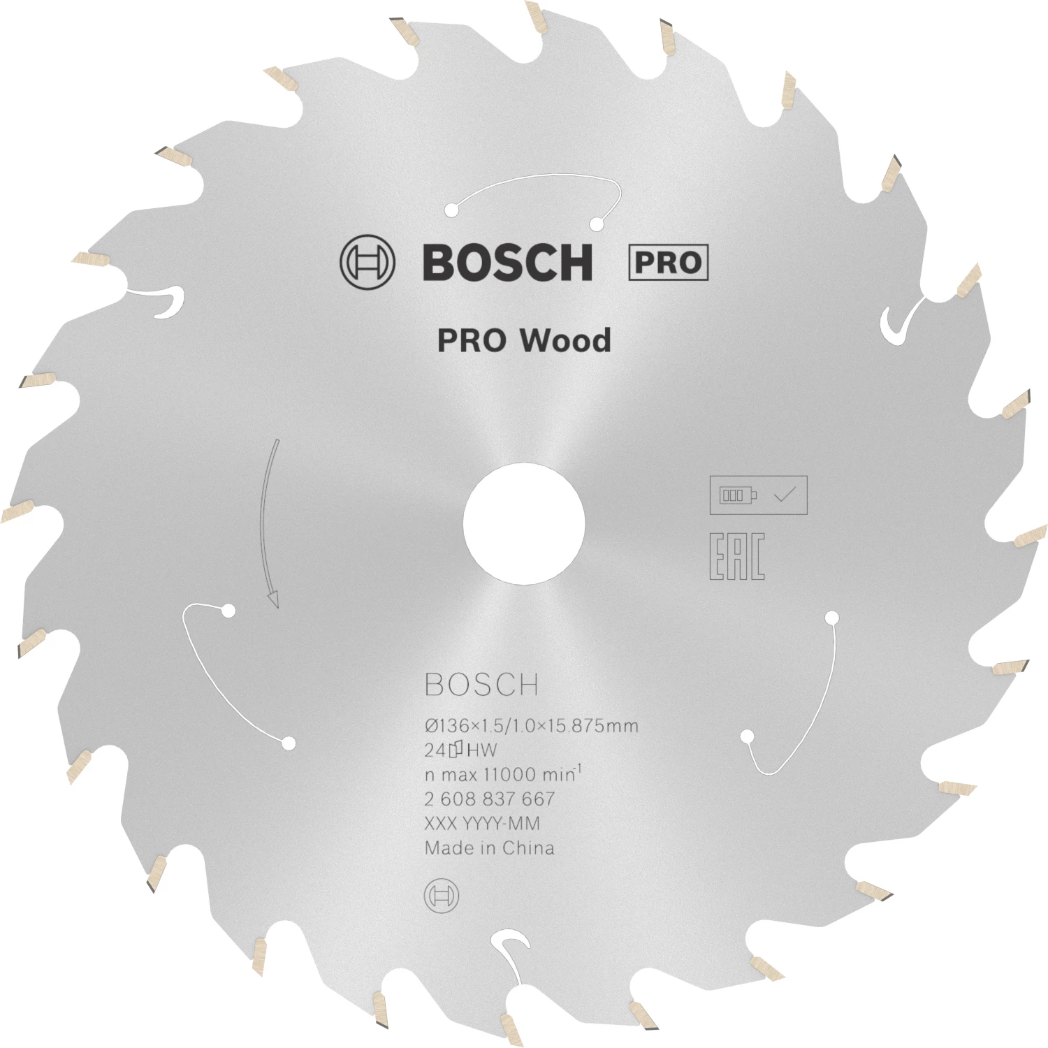 Bosch 2608837667 PRO accu cirkelzaagblad voor Hout - 136 x 15,87 x 24T