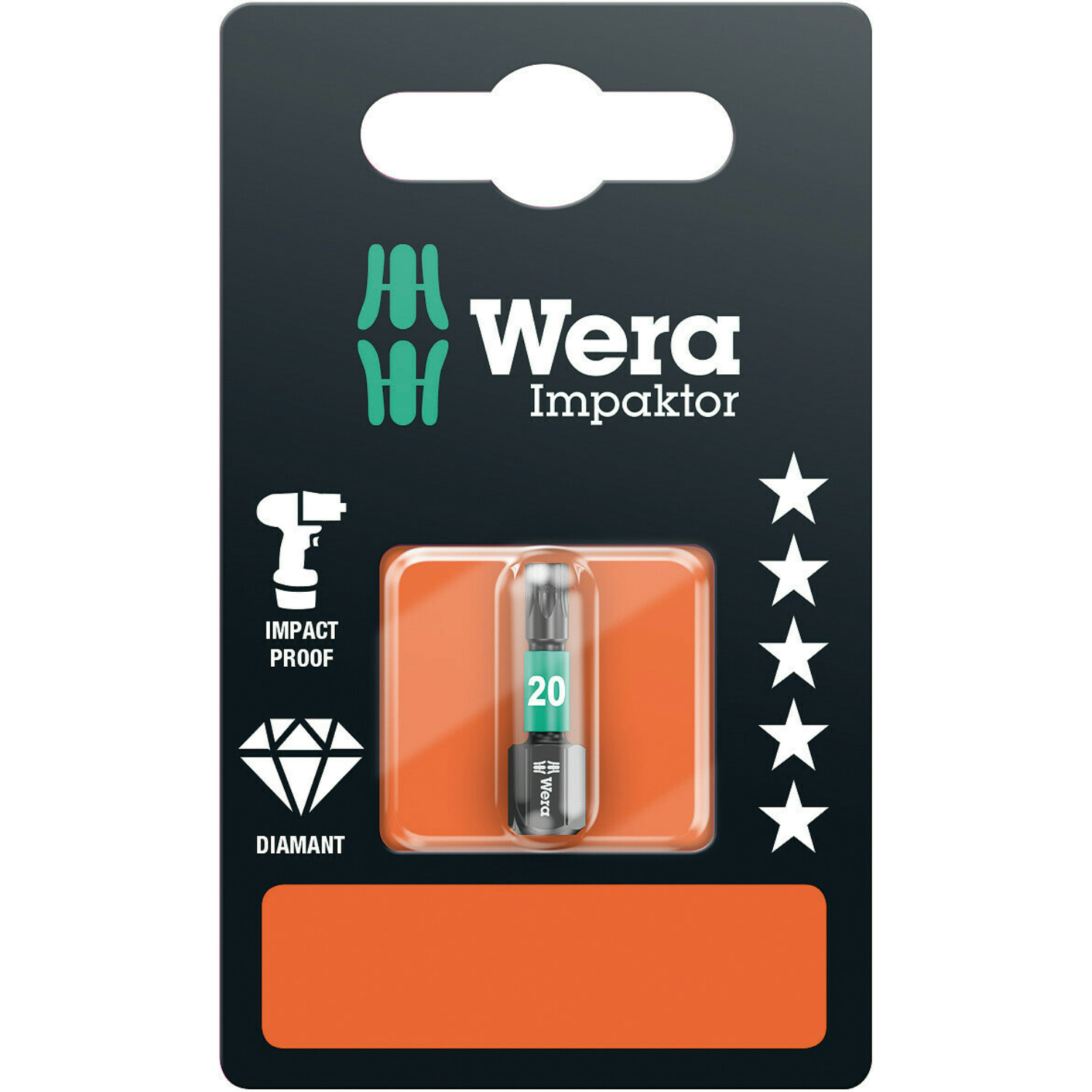 Wera 05073924001 1/4" Torx Impaktor Diamant Bit - T20 x 25mm-image