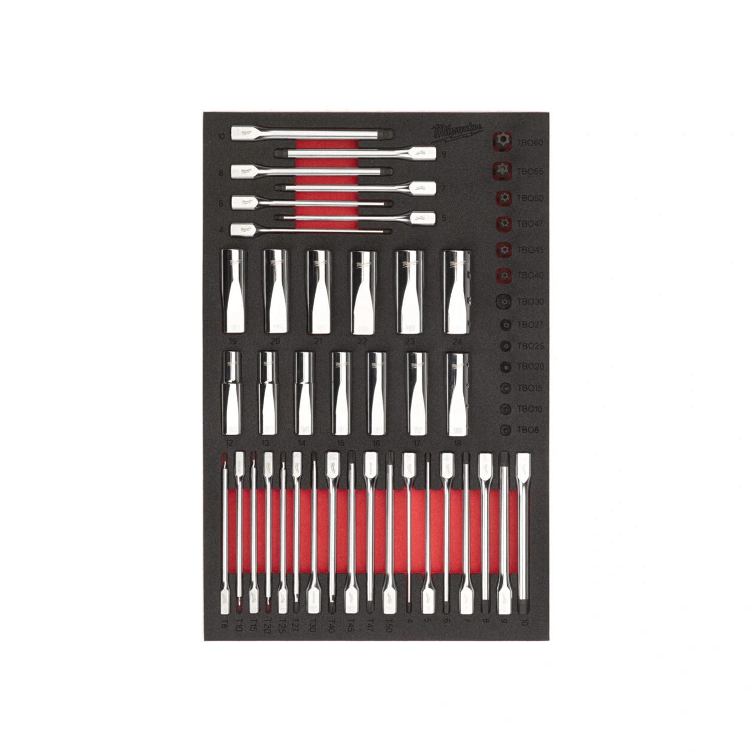 Milwaukee 4932502081 51-delige Doppen en bitdoppenset - in foam inlay - 1/4” + 3/8” + 1/2"