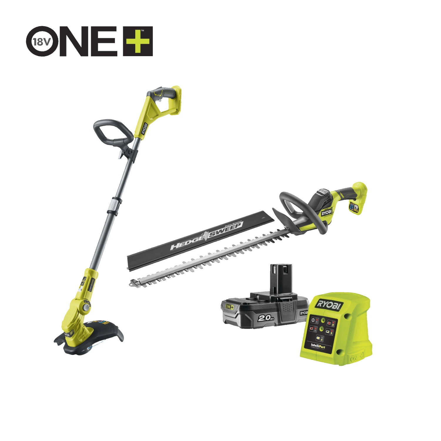 Ryobi RY18LT18HTA-120 18V Li-ion accu heggenschaar (RY18HT) & accu grastrimmer (OLT1832) set (1x 2.0Ah accu)-image