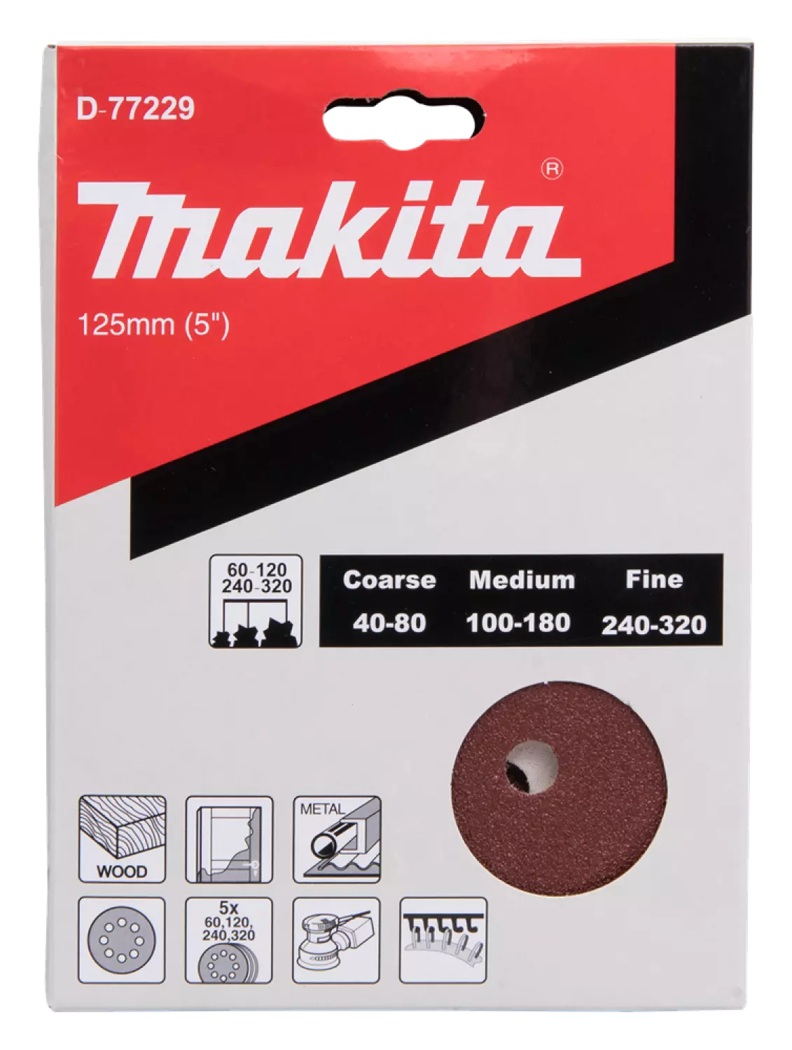 Makita D-77229 Jeu de disques abrasifs 125mm - K60, K120, K240, K320
