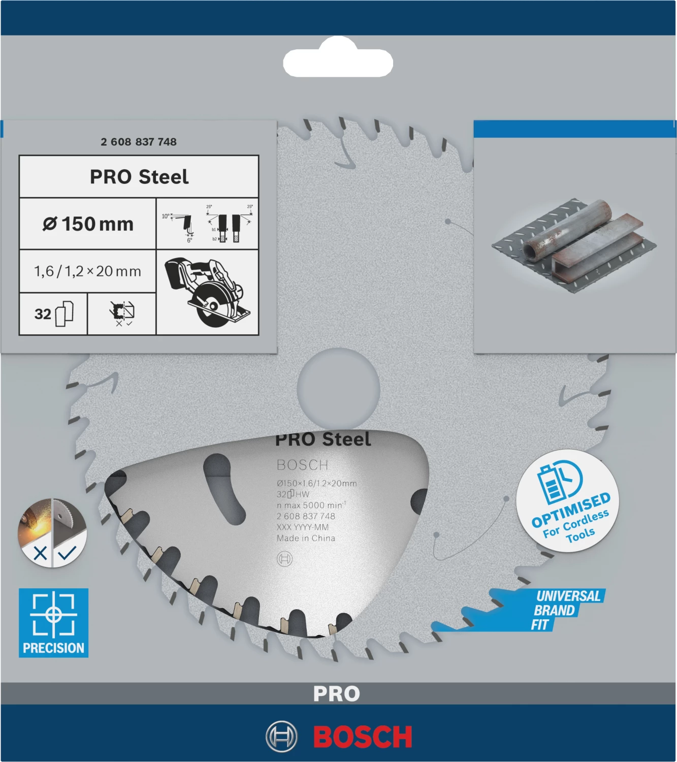 Bosch 2608837748 - Lame pour scie circulaire ACCU Standard for Steel 150x20x1.6/1.2x32T-image