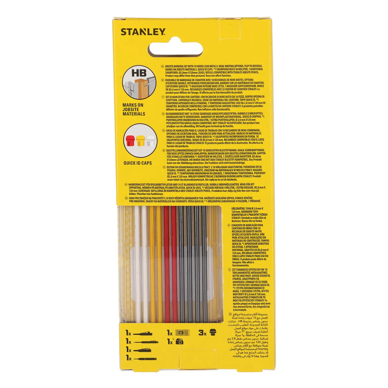 Stanley STHT72010-0 Markeerpotlood Kit incl. navullingen en doppen met holster - ingebouwde puntenslijper - Grafiet