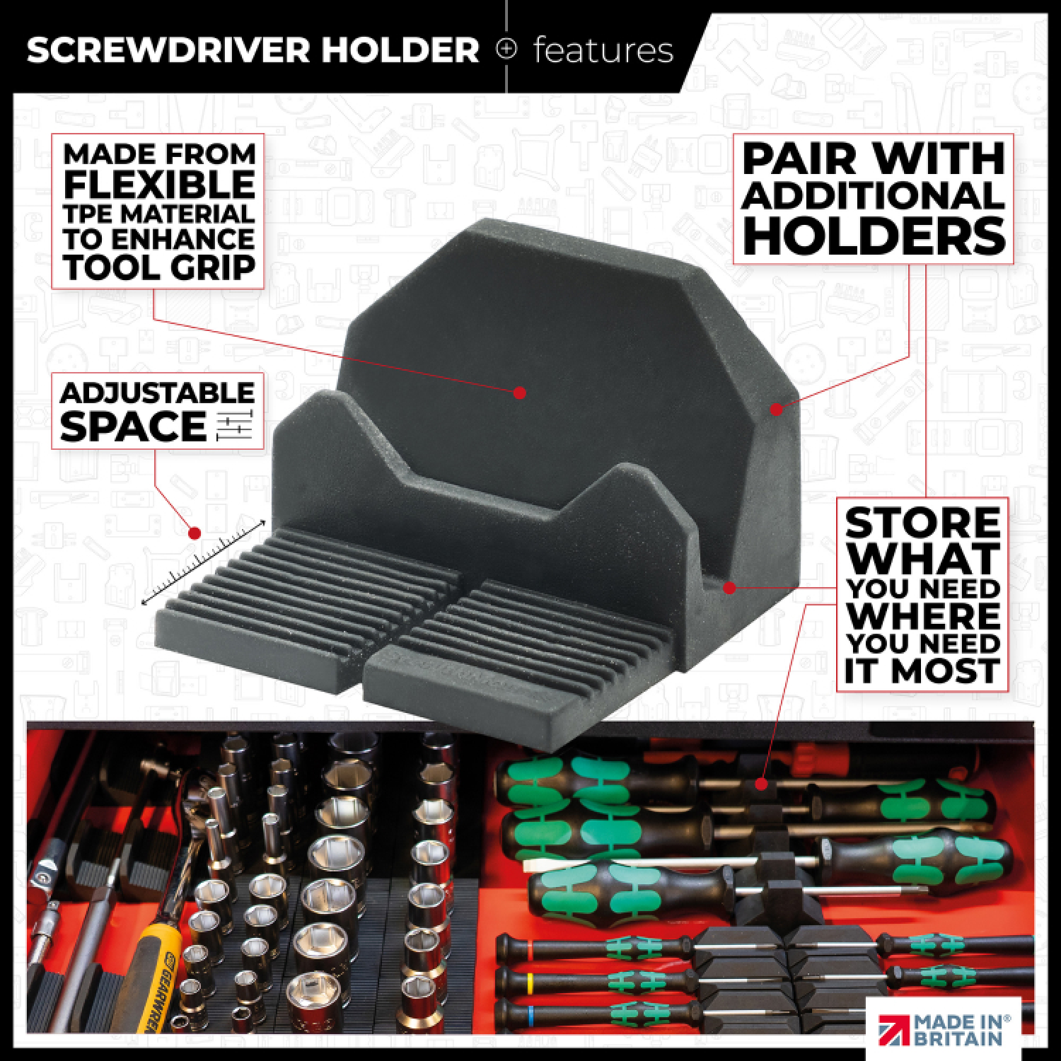 StealthMounts DHSP-SD-10 Drawer Hive Schroevendraaierhouder voor ladekast - zwart - 10 stuks-image