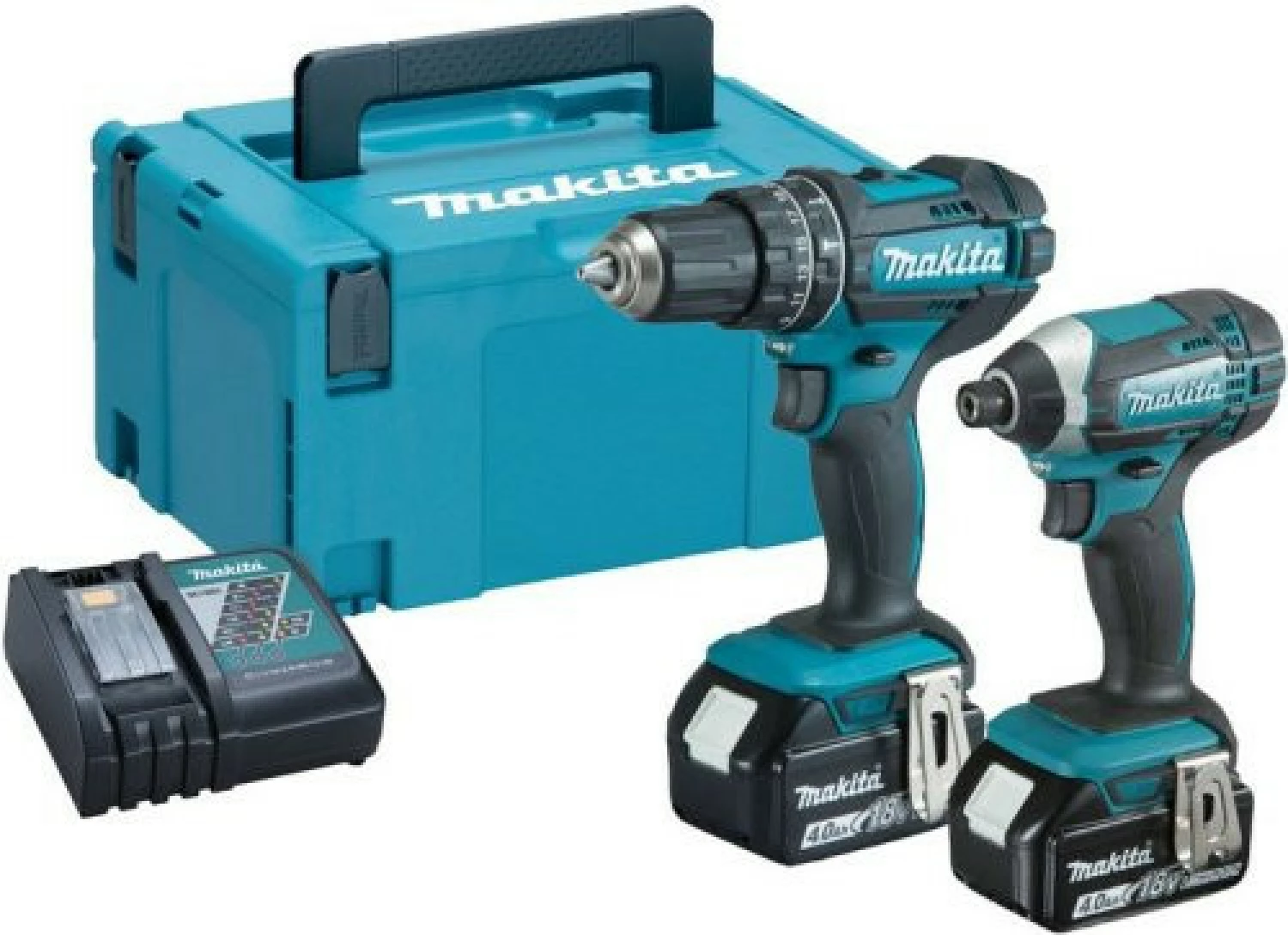 Makita DLX2131MJ - Pack 2 outil sans fil - 18V Li-ion - Perceuse visseuse à percussion (DHP482) & visseuse à percussion (DTD152) - 2 batteries 4,0 Ah - MAKPAC-image