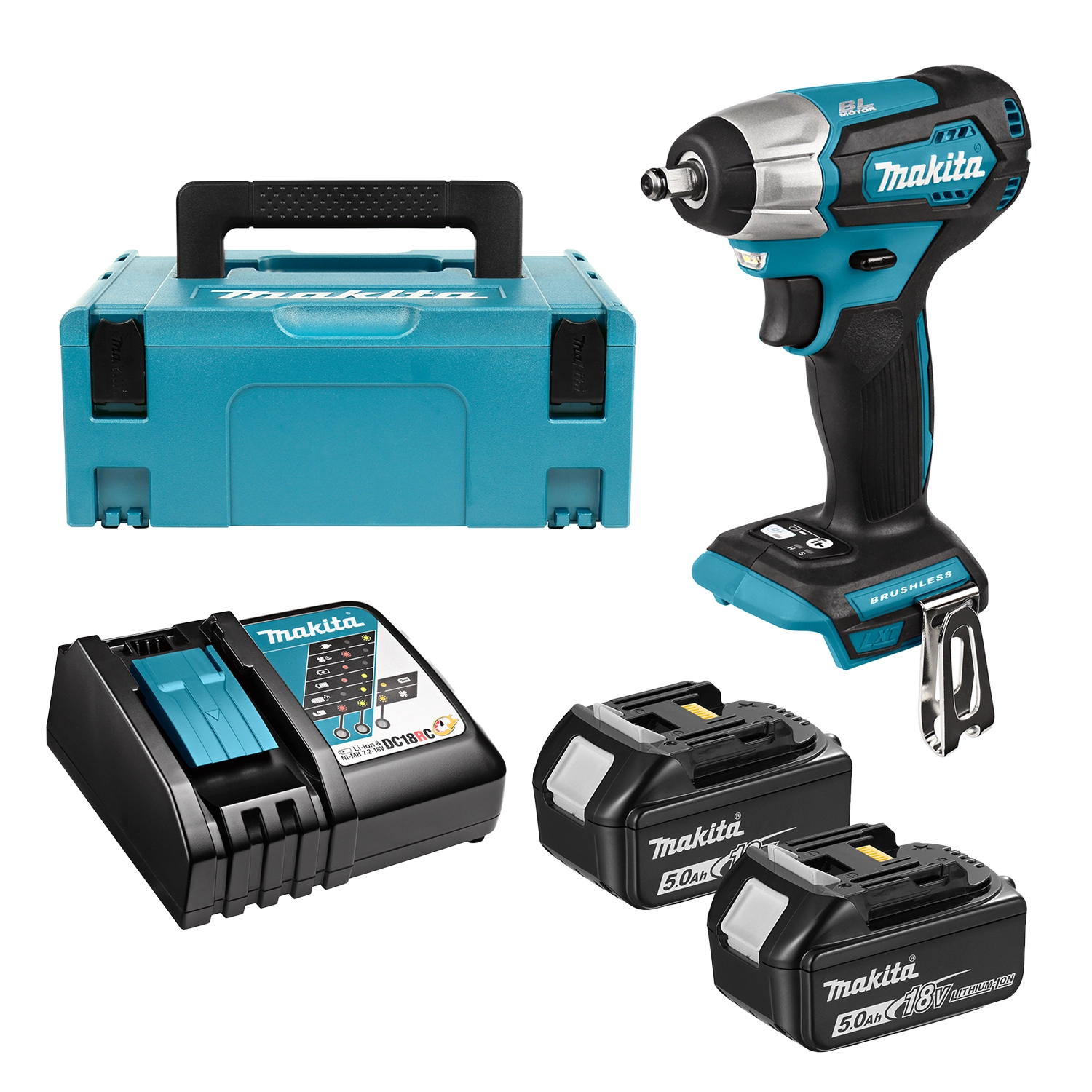 Makita DTW180RTJ - Set clé à choc Li-Ion 18V (2x batterie 5,0Ah) dans MAKPAC - 180Nm - 3/8" - moteur brushless-image
