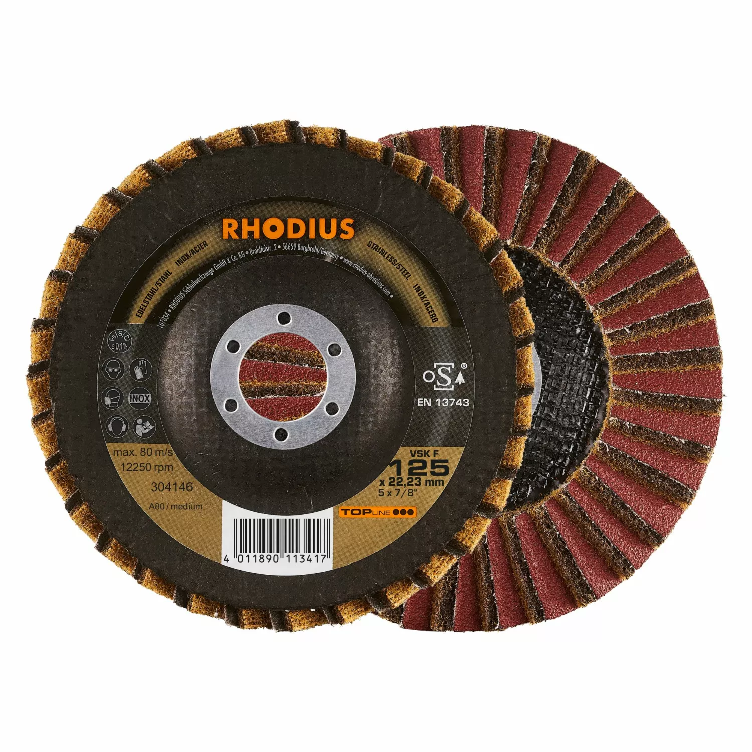 Rhodius 304146 VSK F TOPline lll Disque à lamelles 125x22.23 (10 pièces) K80 / Medium