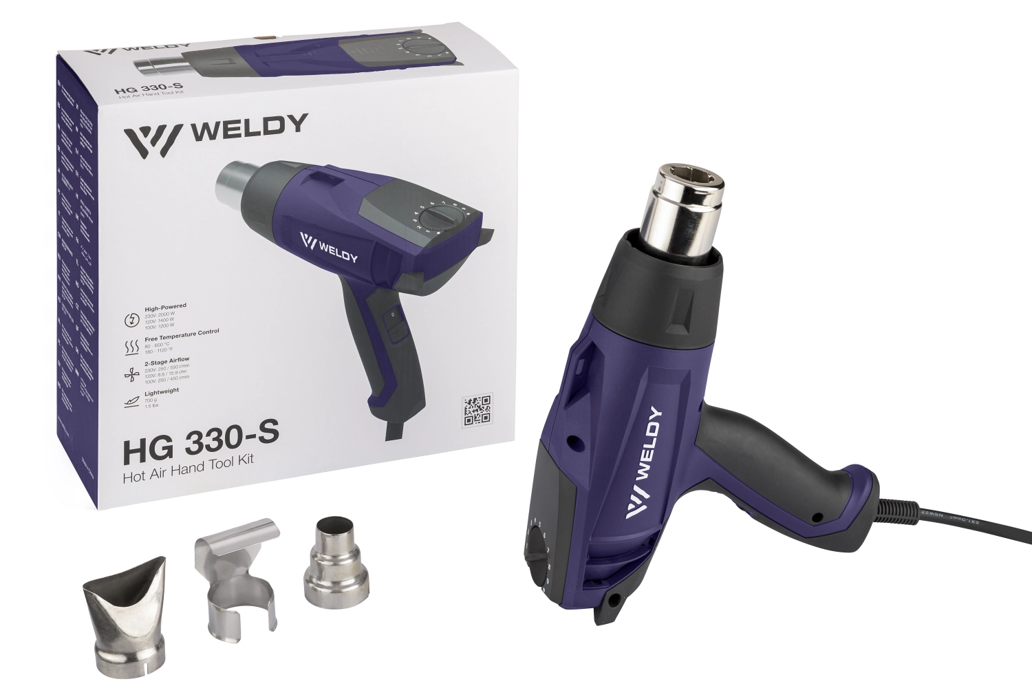 Weldy 164.324 - Pistolet à air chaud HG 330-S, 2000 Watt / 230 Volt avec 3 embouchures-image