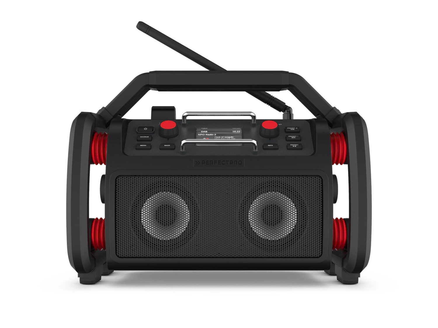 PerfectPro ROCKPRO Bouwradio werkt op accu en netstroom - FM - AUX-ingang - Zwart-image