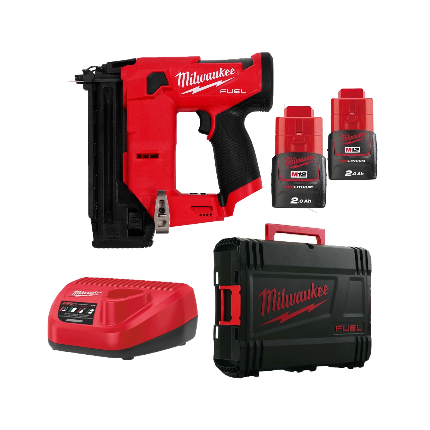 Milwaukee M12 FCN18GS-202X 12V Li-ion Cloueuse droite set (2x batterie 2,0Ah) en coffret HD - 18Ga