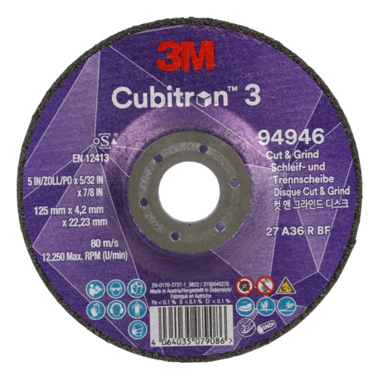 3M Cubitron™ 3 Disque Cut & Grind - 125 mm x 4,2 mm x 22,23 mm - K36 - T27 (10 pièces)-image