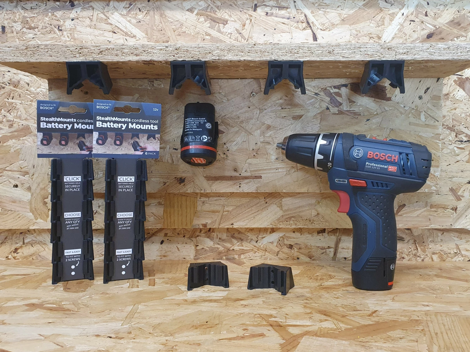 StealthMounts BM-BO108-BLK-6 Accuhouder voor Bosch 10.8/12V - Zwart - 6-pack-image