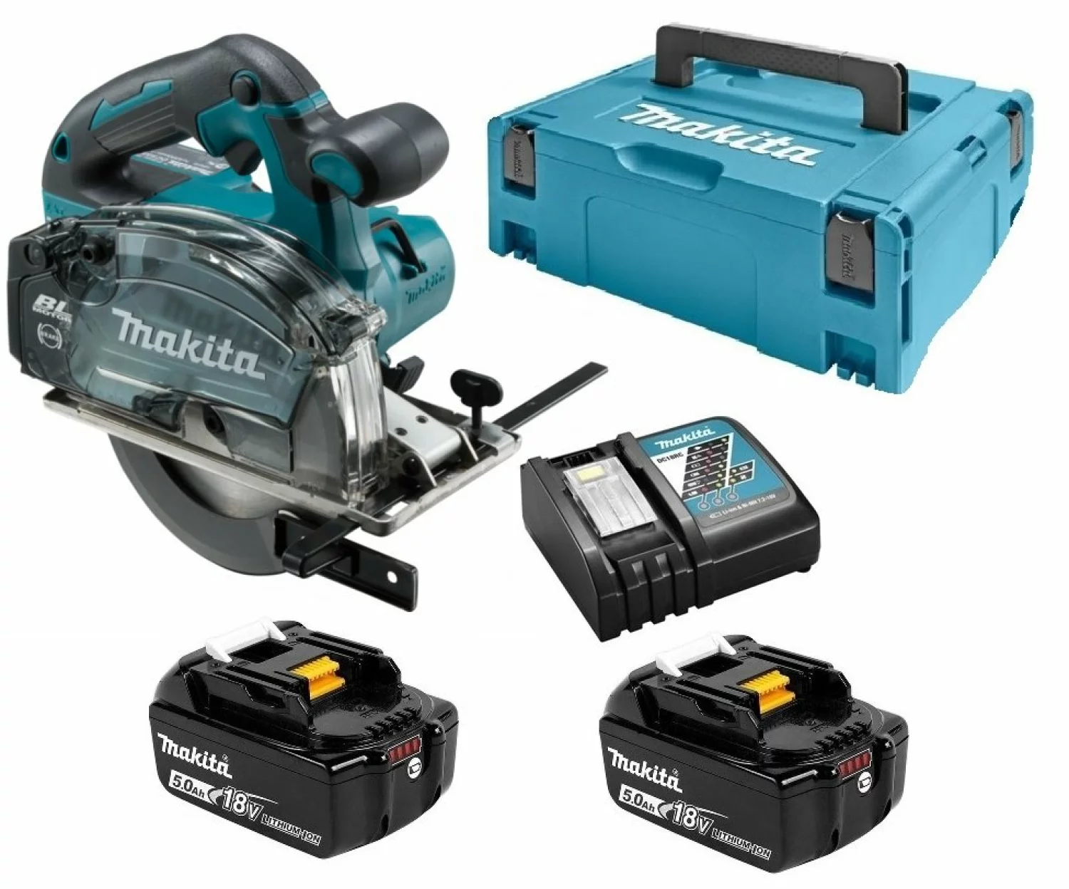 Makita DCS553RTJ 18V Li-Ion batterie scie circulaire à métaux (2x 5,0Ah batterie) dans Mbox - 150 mm - sans charbon-image