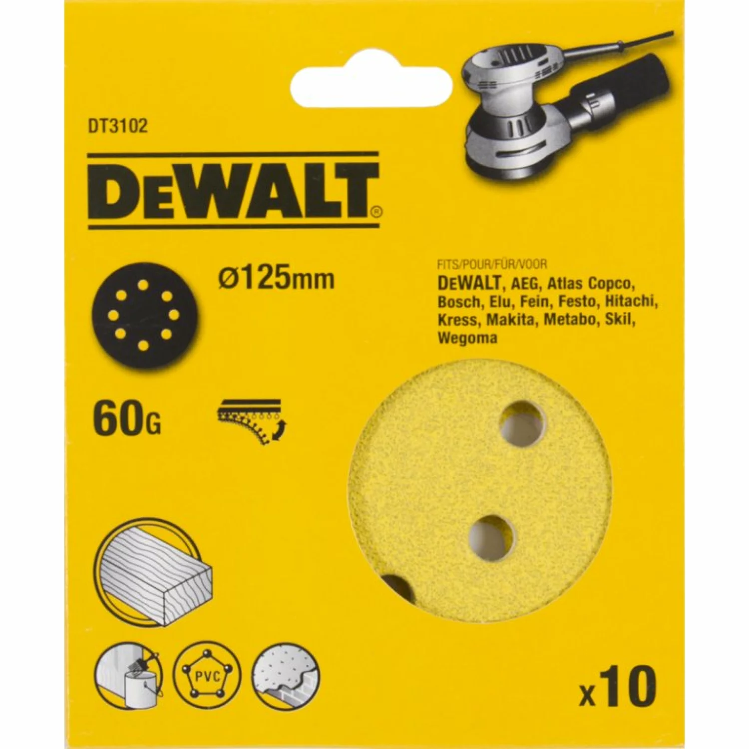 DeWALT DT3102 Disque abrasif - K60 - 125 mm - 10 pièces