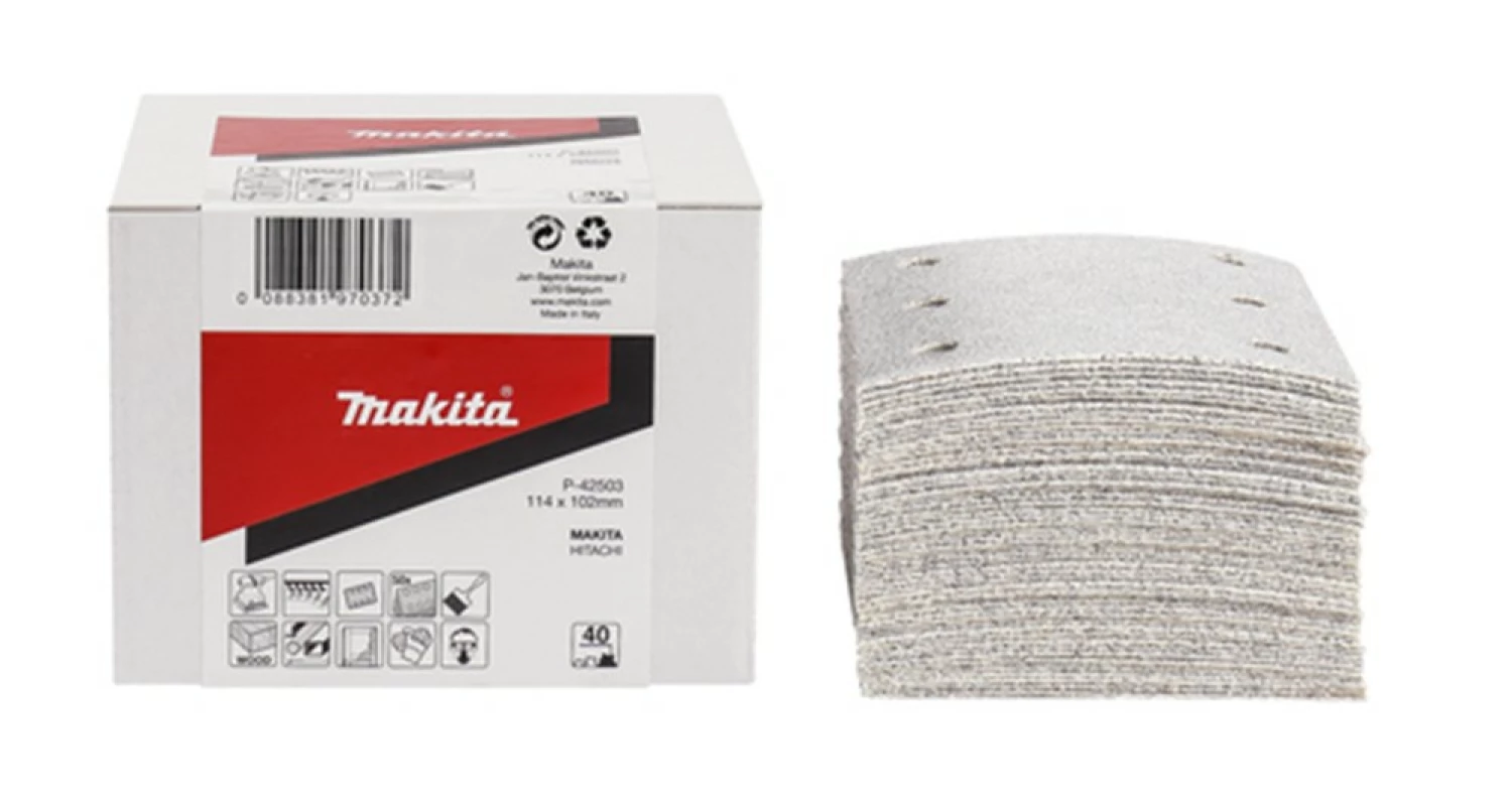 Makita P -42569 Feuilles de ponçage - 114 x 102 , grains 180 , - Bois (50 pcs)-image