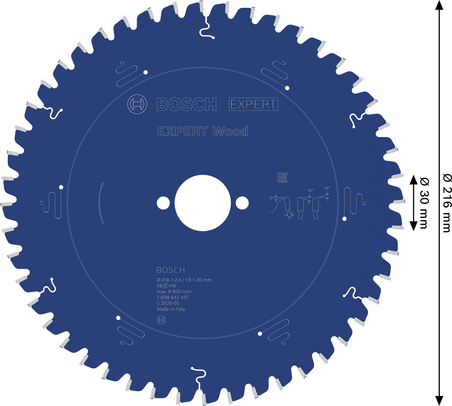 Bosch 2608642497 - Lame de Scie Circulaire Expert pour Wood, 216 x 30 x 2,4 mm, 48D-image