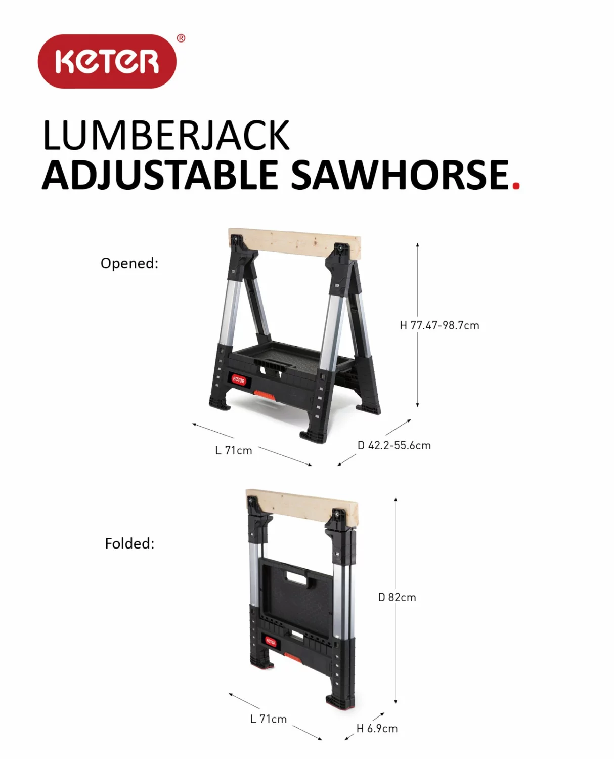 Keter 238271 Lumberjack - Tréteau extensible - plastique - noir- capacité de charge 675 kg (1pce)-image