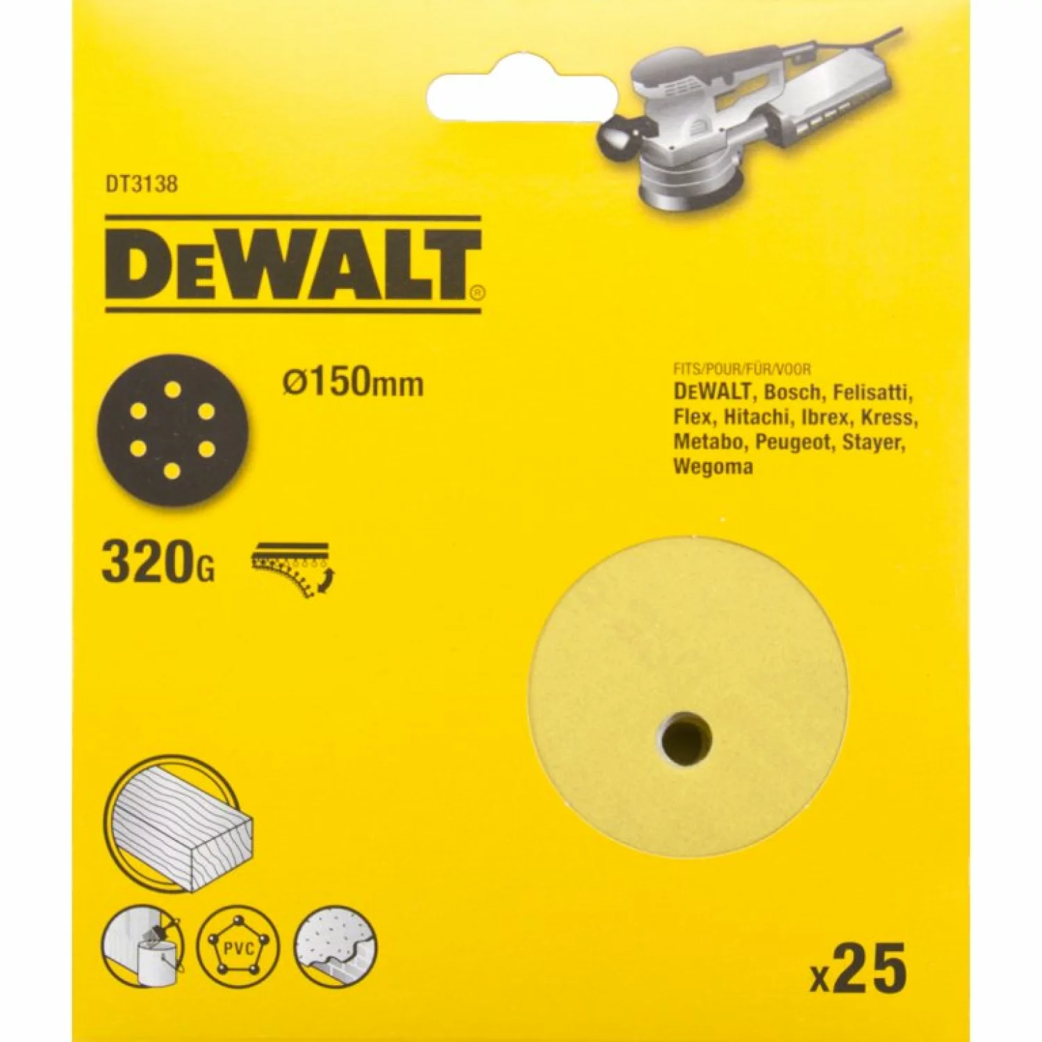 DeWALT DT3138 Schuurschijf - K320 - 150mm - 25st