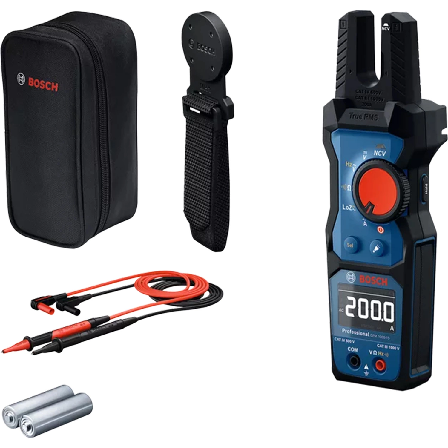 Bosch GFM 1000-15 True-RMS Vorkstroomtang in etui + MH 1 houder - AC/DC 1000V & AC 200A - CAT III 1000 V / CAT IV 600 V-image
