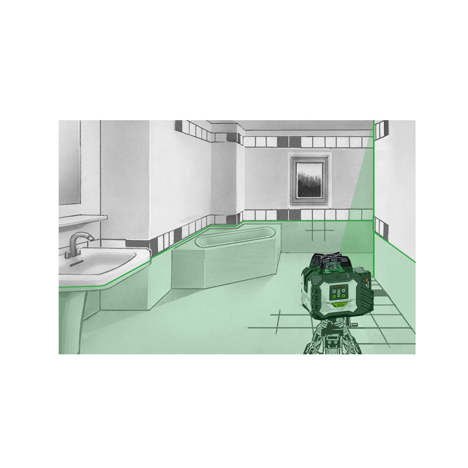 Laserliner Duraplane GMX-18V Laser à lignes croisées 360° avec récepteur dans un coffret - 3 lignes - vert - 60 m - IP54-image