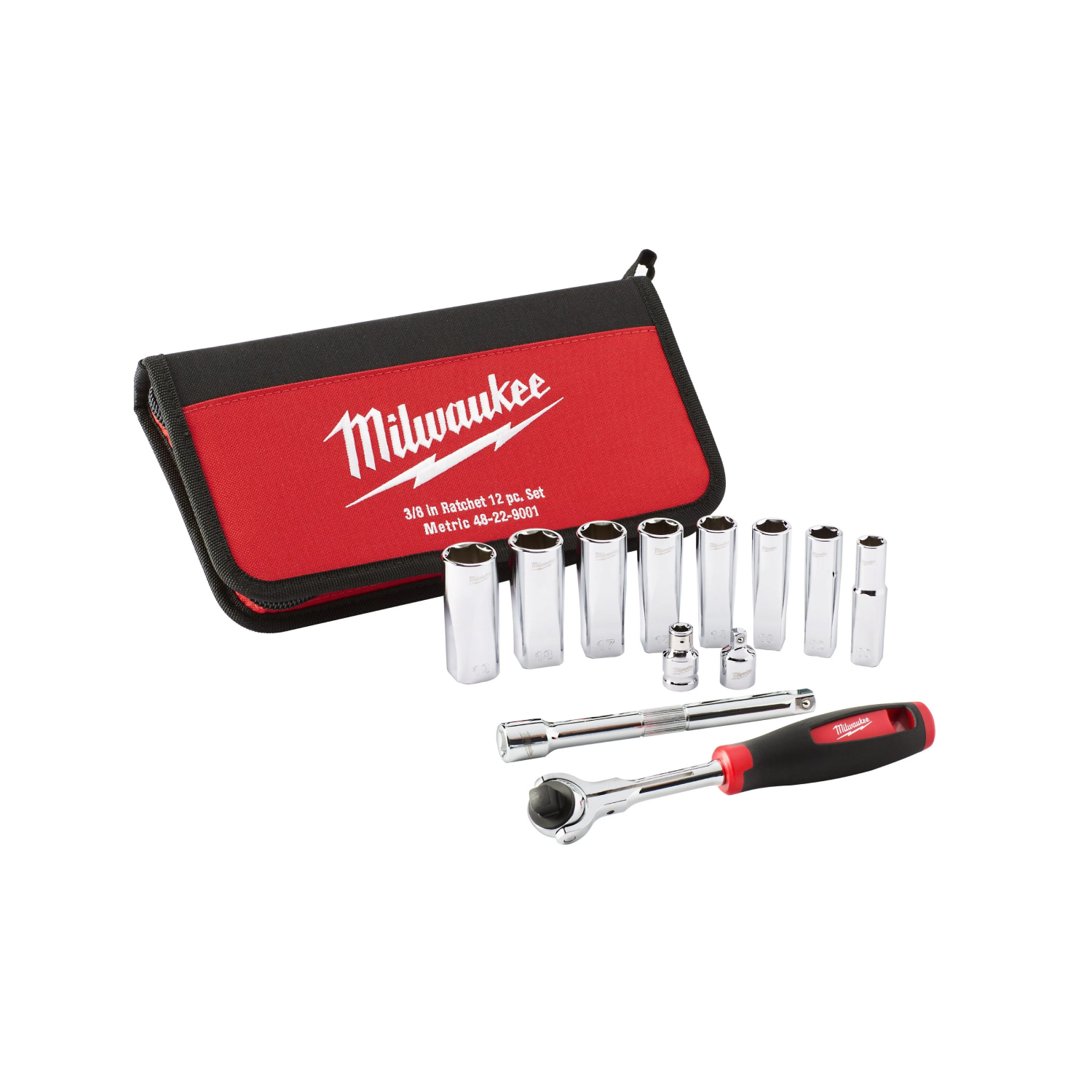 Milwaukee 4932501196 Jeu de 12 clés à cliquet et douilles FOUR FLAT™ - dans un étui - 3/8”-image