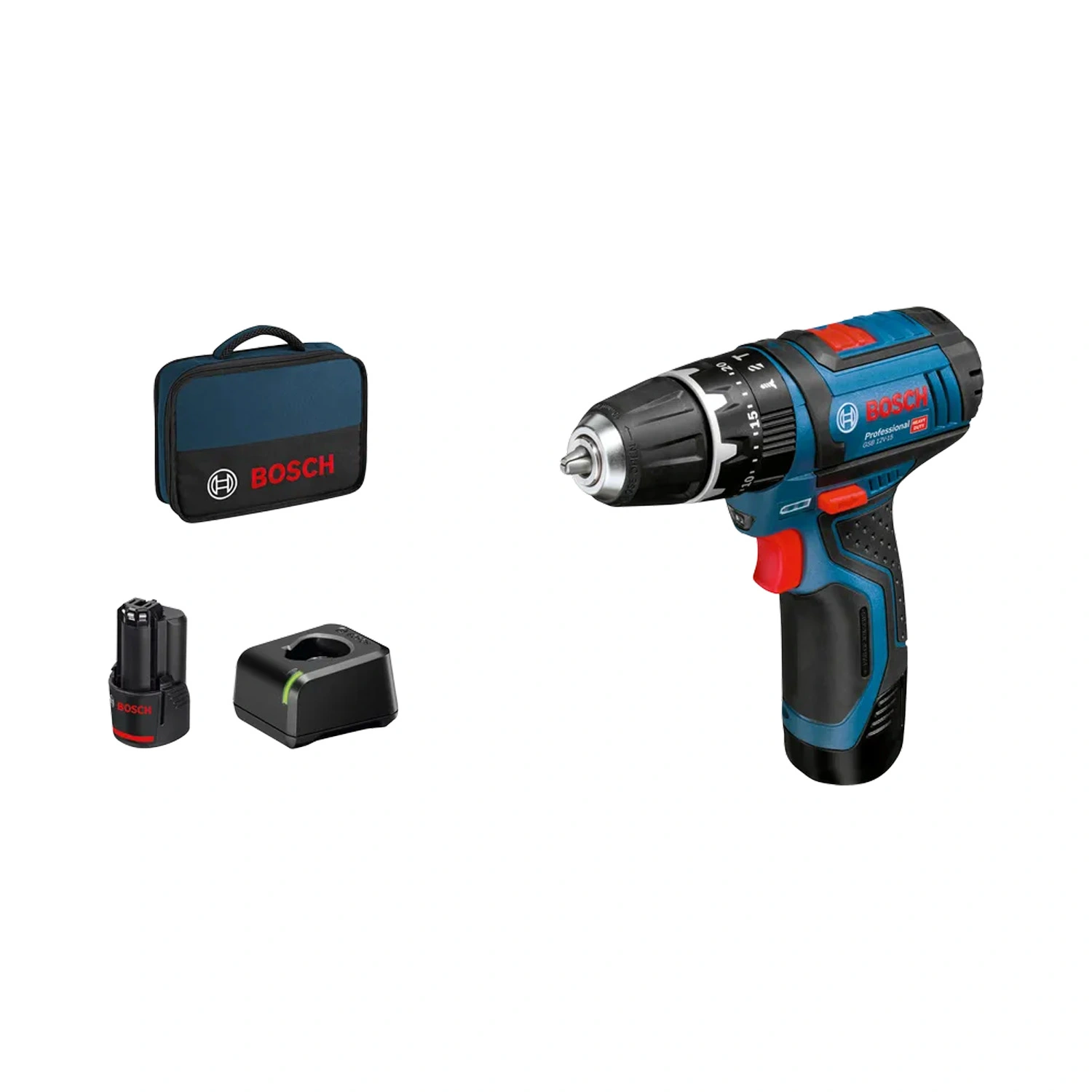 Bosch GSB 12V-15 2x 2,0 Ah Tas - Klopboormachines