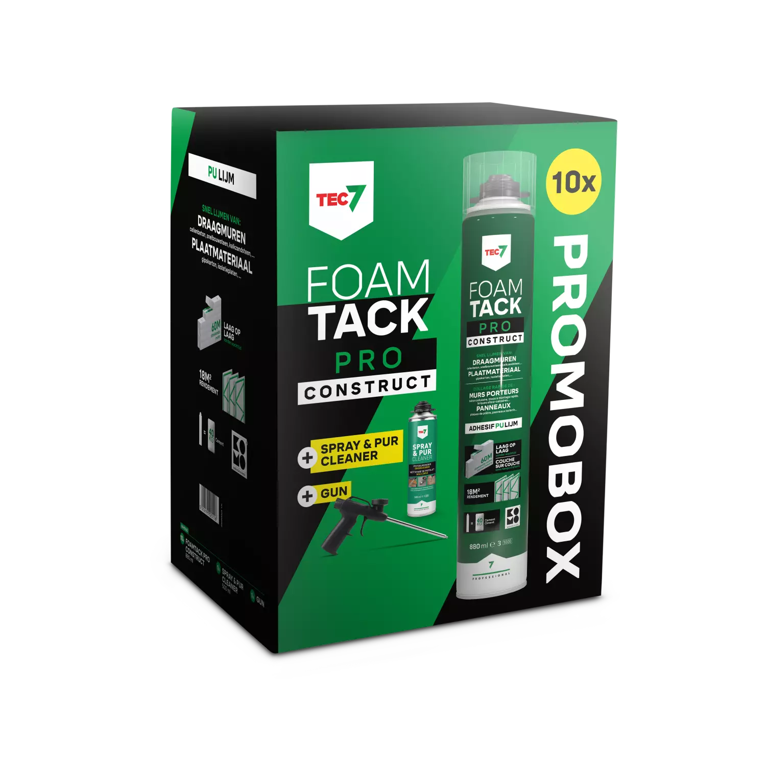 TEC7 FoamTack Pro Construct Combipack (10x 880ml, reiniger en gun)-image