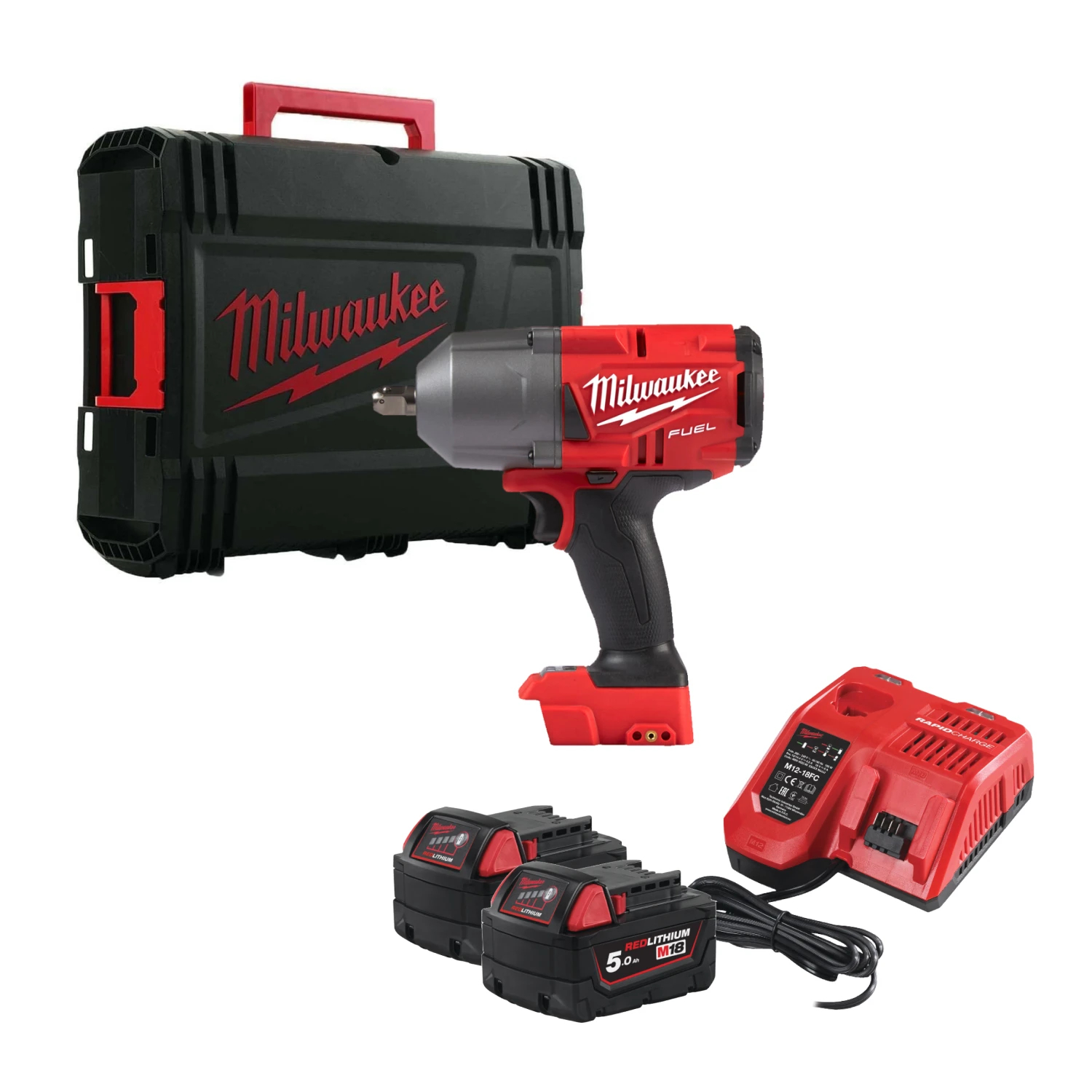 Milwaukee M18 FHIWP12-502X 18V Li-Ion accu Slagmoersleutel set (2x 5,0Ah accu) in HD Box - 1017Nm - 1/2"-image