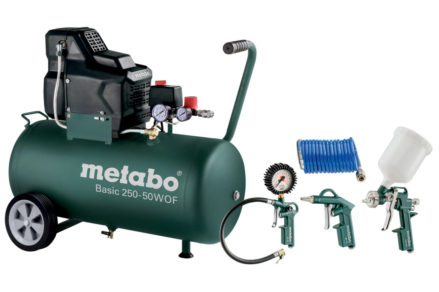 Metabo Basic 250-50 W OF - Set compresseur d'air + set d'accessoires LPZ 4 - 1500W - 8 bar - 50L - 100 l/min-image