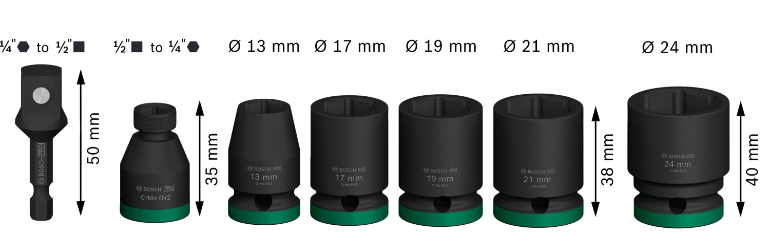 Bosch 2608003032 7-delige doppen en adapter set-image