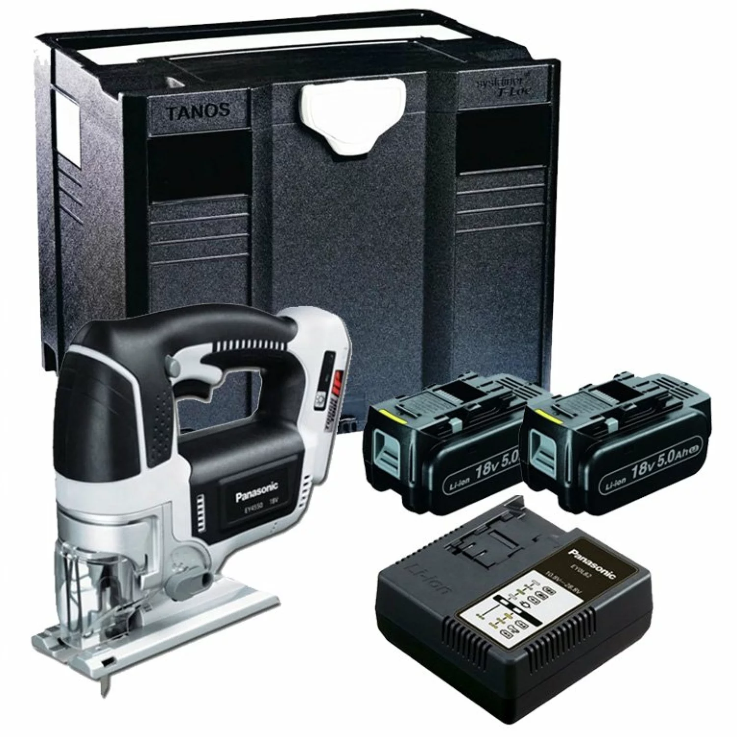 Panasonic EY4550LJ2G 18V Li-Ion cordless jigsaw set (2x 5.0Ah batteries) in systainer - D-handle-image