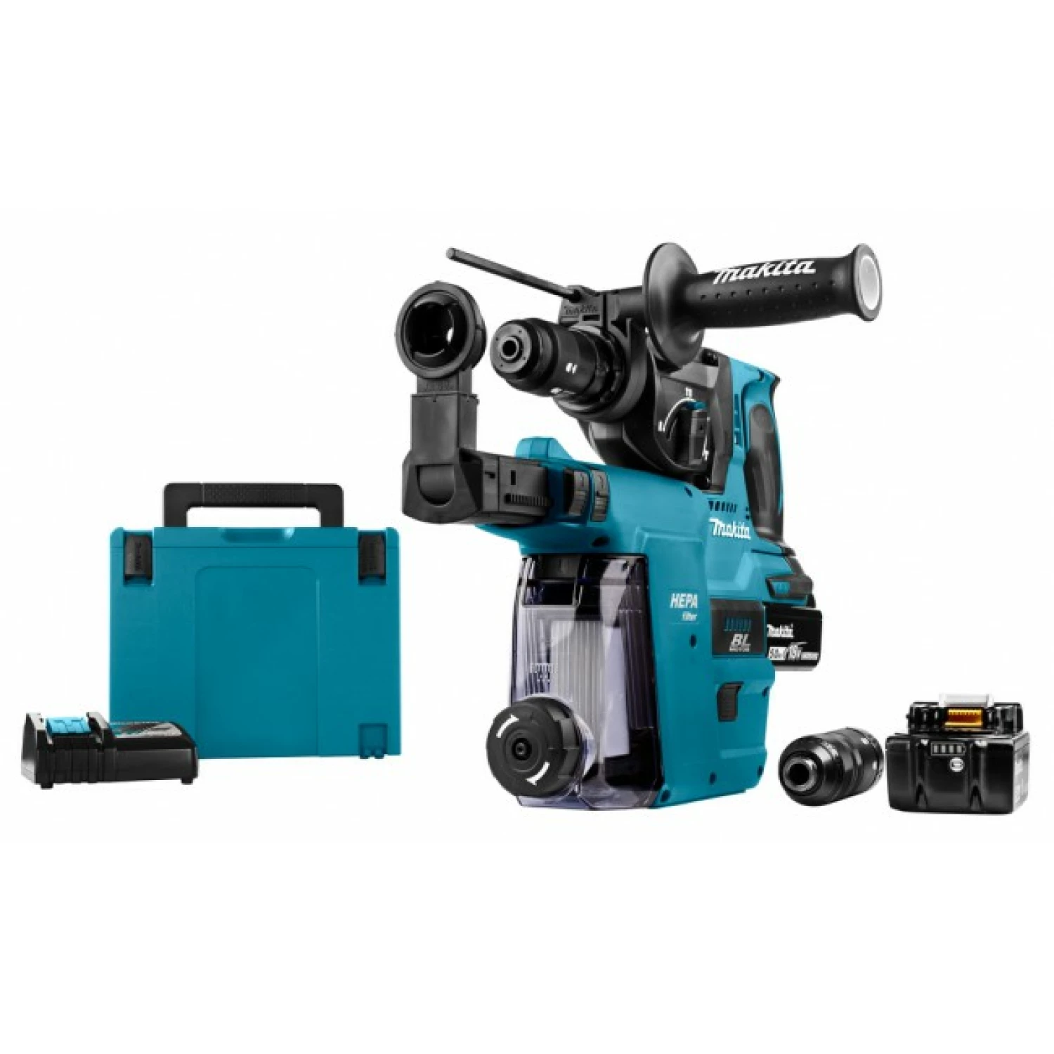 Makita DHR243RTJW 18V Li-Ion Accu SDS-plus combihamer incl. snelspanboorkop en stofafzuiging set (2x 5.0Ah accu) in Mbox - 2J - koolborstelloos-image